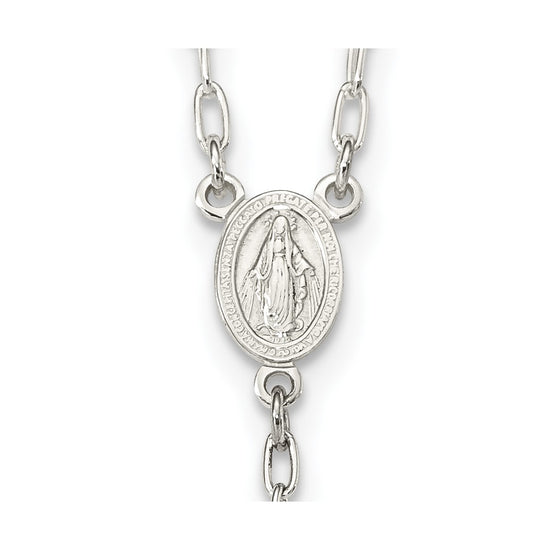 Sterling Silver Polished and Textured Bead Rosary 26 inch Necklace