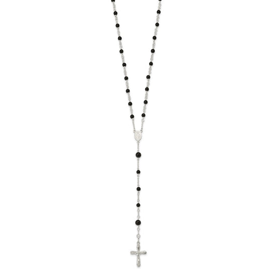 Sterling Silver Polished Black Onyx Rosary Necklace