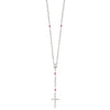 Sterling Silver Polished Crystal Rose Quartz Rosary Necklace