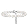 Sterling Silver Rhodium-plated 4-5mm White Semi-Round Freshwater Cultured Pearl 14 inch Necklace, 5 inch Bracelet and Post Earrings Set