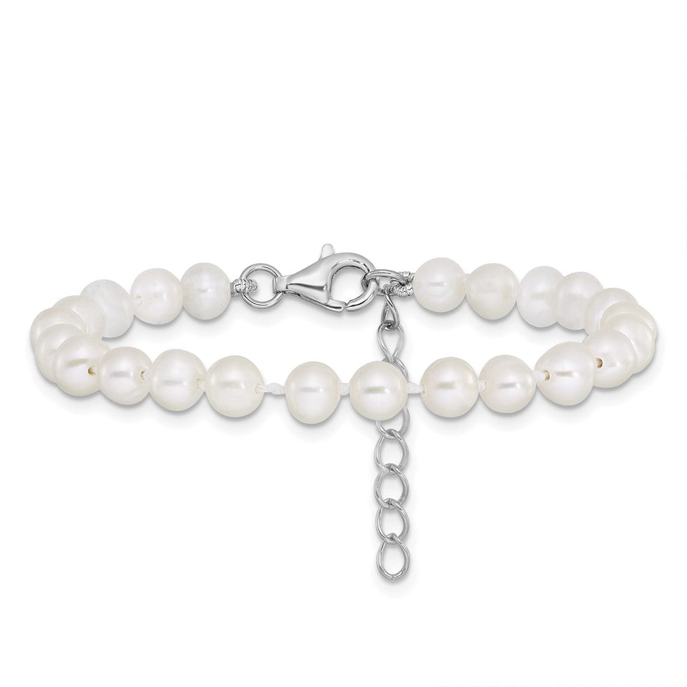 Sterling Silver Rhodium-plated 4-5mm White Semi-Round Freshwater Cultured Pearl 14 inch Necklace, 5 inch Bracelet and Post Earrings Set