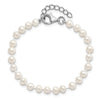 Sterling Silver Rhodium-plated 4-5mm White Semi-Round Freshwater Cultured Pearl 14 inch Necklace, 5 inch Bracelet and Post Earrings Set