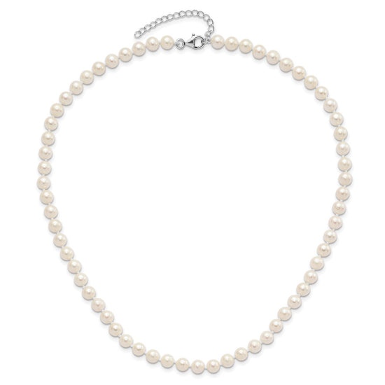Sterling Silver Rhodium-plated 6-7mm White Semi-Round Freshwater Cultured Pearl 18 inch with 2 inch Extension Necklace, 7 inch Bracelet and Button Post Earrings Set