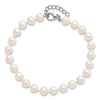 Sterling Silver Rhodium-plated 6-7mm White Semi-Round Freshwater Cultured Pearl 18 inch with 2 inch Extension Necklace, 7 inch Bracelet and Button Post Earrings Set