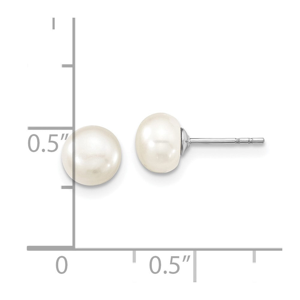 Sterling Silver Rhodium-plated 6-7mm White Semi-Round Freshwater Cultured Pearl 18 inch with 2 inch Extension Necklace, 7 inch Bracelet and Button Post Earrings Set