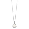 Sterling Silver Rhodium-plated 10-12mm White Button Freshwater Cultured Pearl and CZ 17 inch Necklace and Post Earrings Set