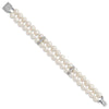 Sterling Silver Rhodium-plated 7-8mm White Near-round Freshwater Cultured Pearl and CZ 2-Strand 7 inch Bracelet
