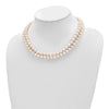 Sterling Silver Rhodium-plated 7.5-8.5mm White Semi-Round Freshwater Cultured Pearl 2-Strand 17 inch Necklace