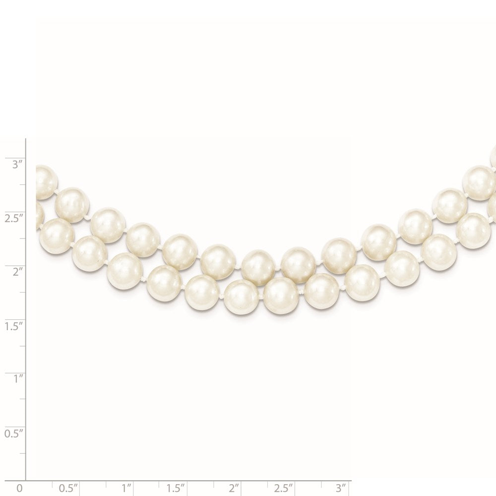 Sterling Silver Rhodium-plated 7.5-8.5mm White Semi-Round Freshwater Cultured Pearl 2-Strand 17 inch Necklace