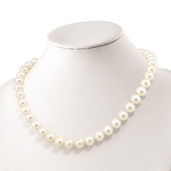 Sterling Silver Rhodium-plated 10-11mm White Near-Round Freshwater Cultured Pearl and CZ Clasp Adjustable 19.5 inch Necklace