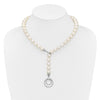 Sterling Silver Rhodium-plated 10-11mm White Near-Round Freshwater Cultured Pearl and CZ Clasp Adjustable 19.5 inch Necklace