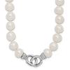 Sterling Silver Rhodium-plated 9-10mm White Near-Round Freshwater Cultured Pearl and CZ Clasp Adjustable 18 inch Necklace