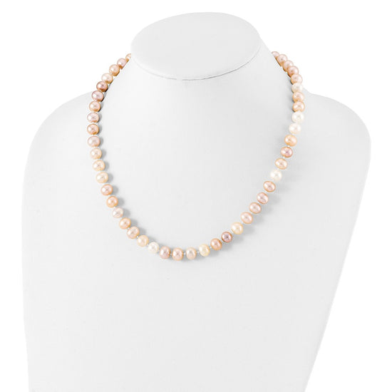 Sterling Silver Rhodium-plated 8-9mm Multi-color Near-Round Freshwater Cultured Pearl 18 inch Necklace
