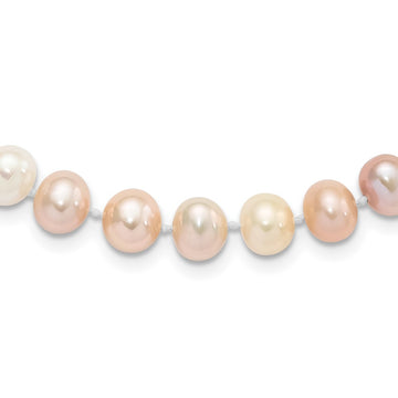 Sterling Silver Rhodium-plated 8-9mm Multi-color Near-Round Freshwater Cultured Pearl 20 inch Necklace