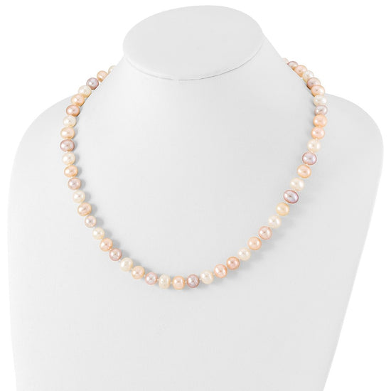 Sterling Silver Rhodium-plated 8-9mm Multi-color Near-Round Freshwater Cultured Pearl 20 inch Necklace