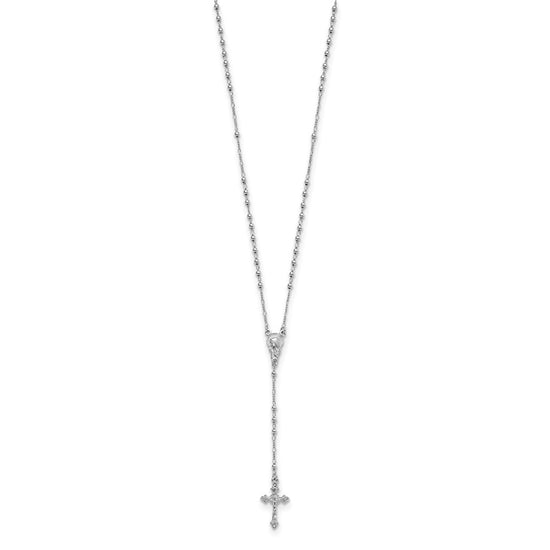 Sterling Silver Rhodium Plated Polished Beaded Rosary
