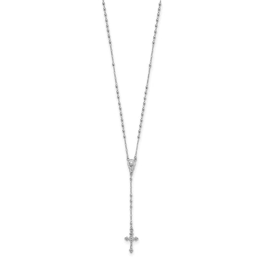 Sterling Silver Rhodium Plated Polished Beaded Rosary