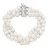 Sterling Silver Rhodium-plated 6-7mm White Near-Round Freshwater Cultured Pearl 3-Strand 7.5 inch Bracelet