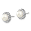 Sterling Silver Rhodium-plated 8-9mm White Button Freshwater Cultured Pearl and CZ 17 inch Necklace and Post Earrings Set