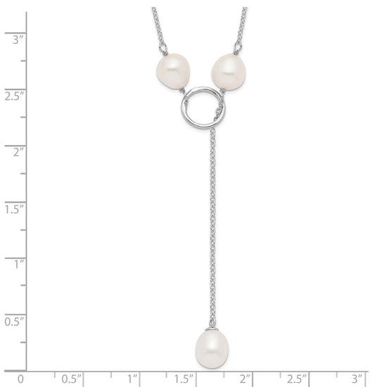 Sterling Silver Rhodium-plated 7-8mm White Teardrop Freshwater Cultured Pearl 13-Station Adjustable Drop Toggle 19 inch Necklace