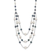 Sterling Silver Rhodium-plated 6-10mm White and Black Freshwater Cultured Pearl Layered 17 inch with 2 inch Extension Necklace