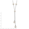 Sterling Silver Rhodium-plated 6-9mm White Teardrop and Semi-Round Freshwater Cultured Pearl 9-Station 2 drop 16 inch with 2 inch Extension Necklace