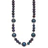 Sterling Silver Rhodium-plated 6-9mm Black Near Round Freshwater Cultured Pearl 5-station 18 inch Necklace