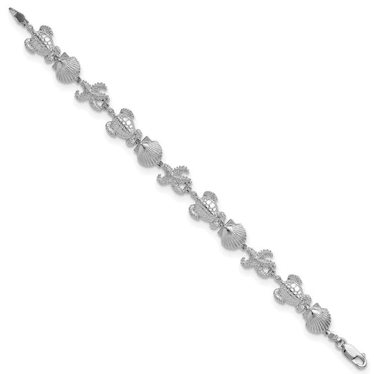 De-Ani Sterling Silver Rhodium-Plated Polished Turtle / Shell / Starfish Bracelet