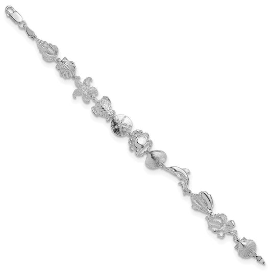 De-Ani Sterling Silver Rhodium-plated Polished Multi-Shell and Sealife Bracelet