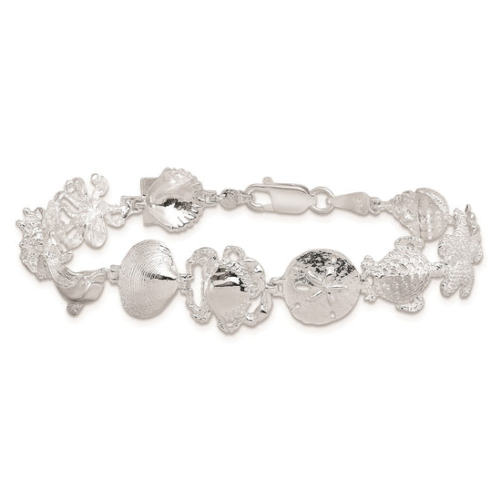 De-Ani Sterling Silver Rhodium-plated Polished Multi-Shell and Sealife Bracelet