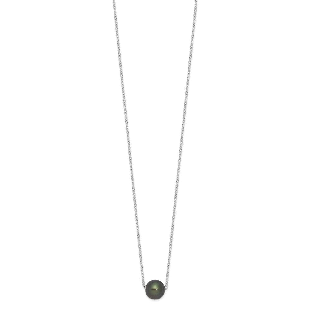 Sterling Silver Rhodium-plated 8-9mm Black Semi-Round Tahitian Saltwater Cultured Pearl 17 inch Necklace