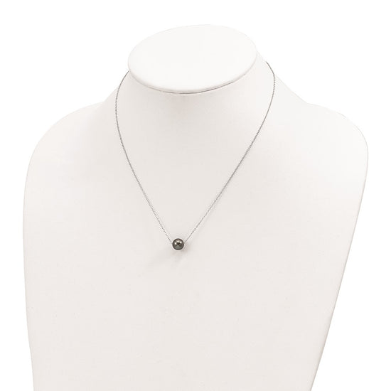 Sterling Silver Rhodium-plated 8-9mm Black Semi-Round Tahitian Saltwater Cultured Pearl 17 inch Necklace