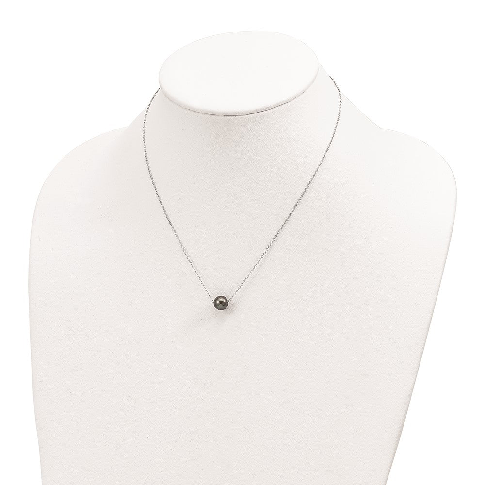 Sterling Silver Rhodium-plated 8-9mm Black Semi-Round Tahitian Saltwater Cultured Pearl 17 inch Necklace