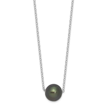 Sterling Silver Rhodium-plated 8-9mm Black Semi-Round Tahitian Saltwater Cultured Pearl 17 inch Necklace