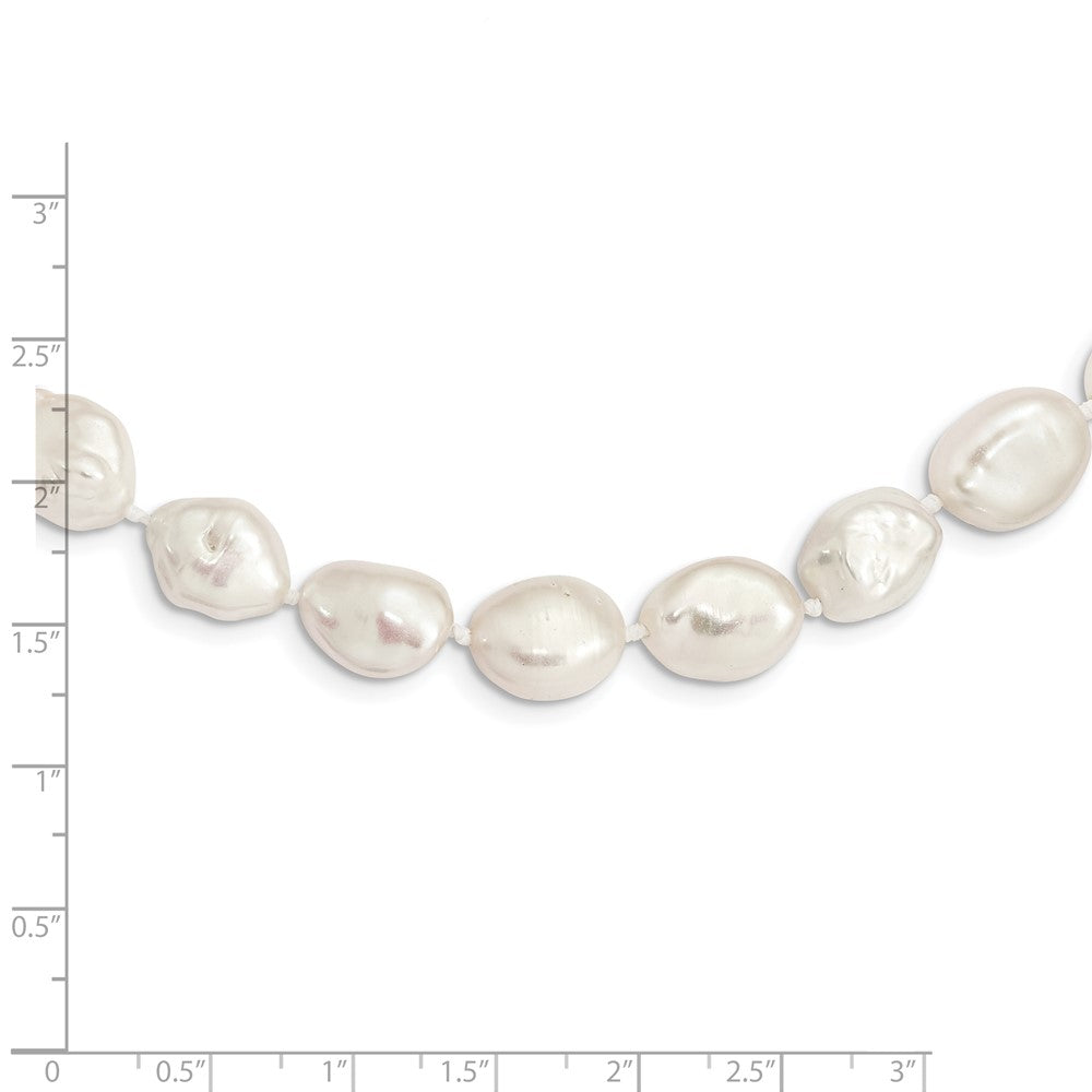 Sterling Silver Rhodium-plated 11x14mm White Keshi Freshwater Cultured Pearl 18 inch Necklace