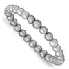 Sterling Silver Rhodium-plated 7-8mm Grey Near-Round Freshwater Cultured Pearl 18 inch Necklace, Stretch Bracelet and Button Post Earrings Set