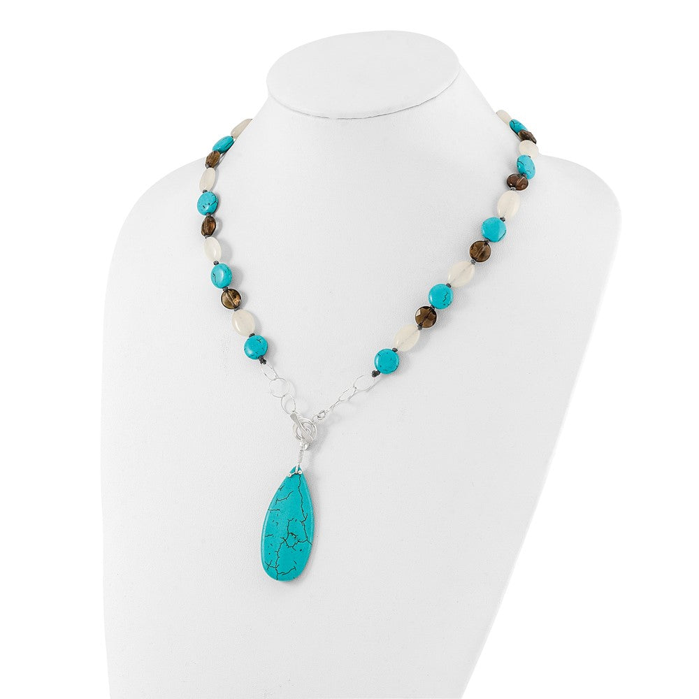 Sterling Silver Jade, Howlite, Recon Magnesite, Quartz Necklace