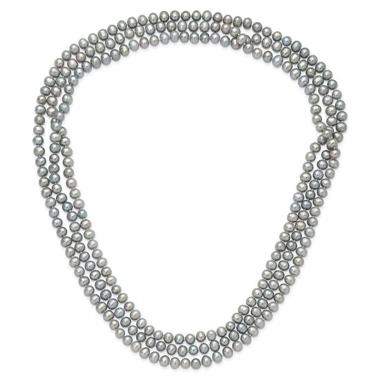 7-8mm Grey Near-Round Freshwater Cultured Pearl 76 inch Slip on Necklace