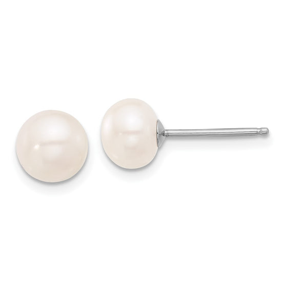 Sterling Silver Rhodium-plated 6-8mm White Near-Round Freshwater Cultured Pearl 18 inch Necklace and Post Earrings Set
