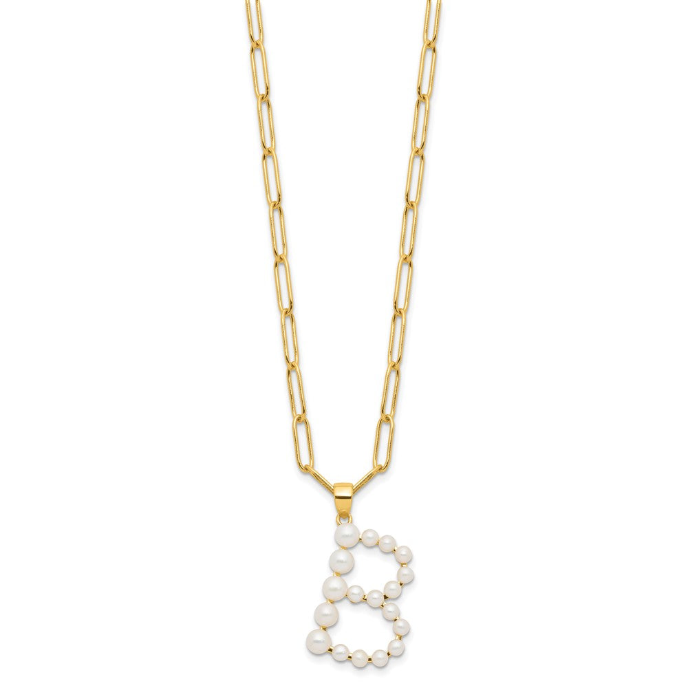 Sterling Silver Gold-plated 3-5.5mm White Button Freshwater Cultured Pearl LETTER B 18 inch Necklace