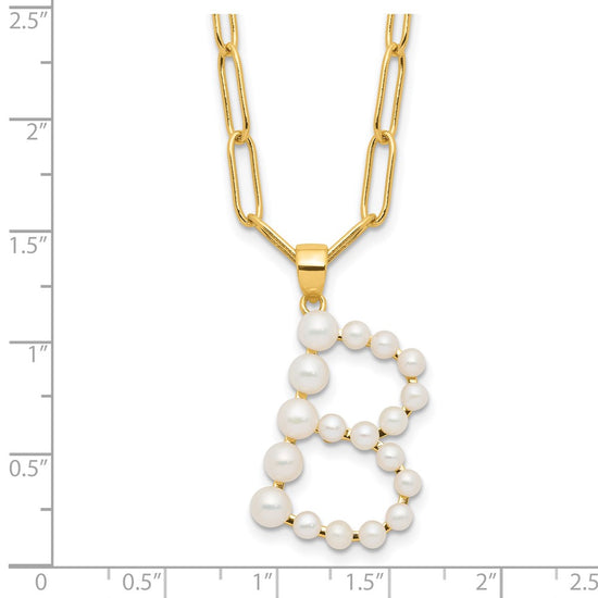 Sterling Silver Gold-plated 3-5.5mm White Button Freshwater Cultured Pearl LETTER B 18 inch Necklace