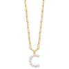 Sterling Silver Gold-plated 3-5.5mm White Button Freshwater Cultured Pearl LETTER C 18 inch Necklace
