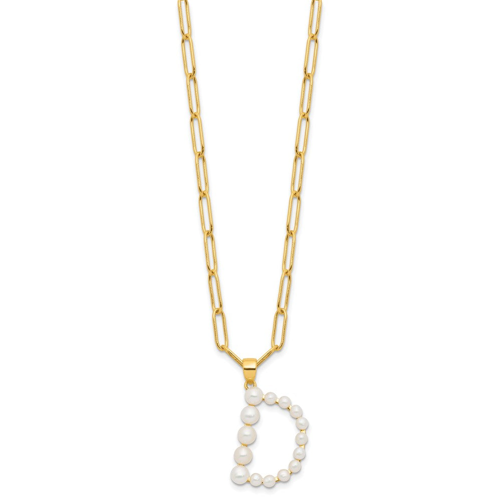 Sterling Silver Gold-plated 3-5.5mm White Button Freshwater Cultured Pearl LETTER D 18 inch Necklace