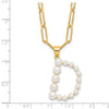 Sterling Silver Gold-plated 3-5.5mm White Button Freshwater Cultured Pearl LETTER D 18 inch Necklace