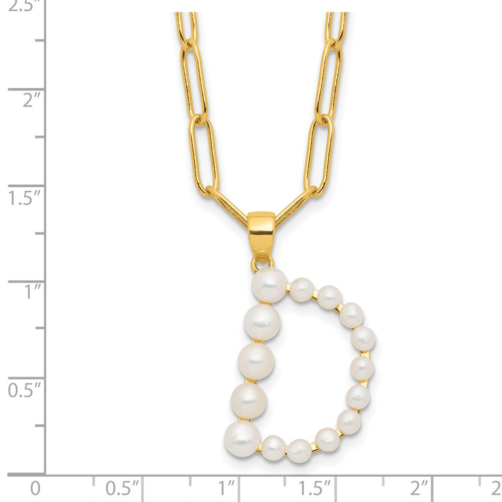 Sterling Silver Gold-plated 3-5.5mm White Button Freshwater Cultured Pearl LETTER D 18 inch Necklace