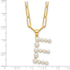 Sterling Silver Gold-plated 3-6mm White Button Freshwater Cultured Pearl LETTER E 18 inch Necklace