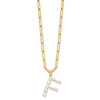 Sterling Silver Gold-plated 3-5.5mm White Button Freshwater Cultured Pearl LETTER F 18 inch Necklace