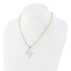Sterling Silver Gold-plated 3-5.5mm White Button Freshwater Cultured Pearl LETTER H 18 inch Necklace