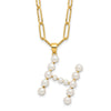 Sterling Silver Gold-plated 3-5.5mm White Button Freshwater Cultured Pearl LETTER H 18 inch Necklace