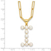 Sterling Silver Gold-plated 3-5.5mm White Button Freshwater Cultured Pearl LETTER I 18 inch Necklace